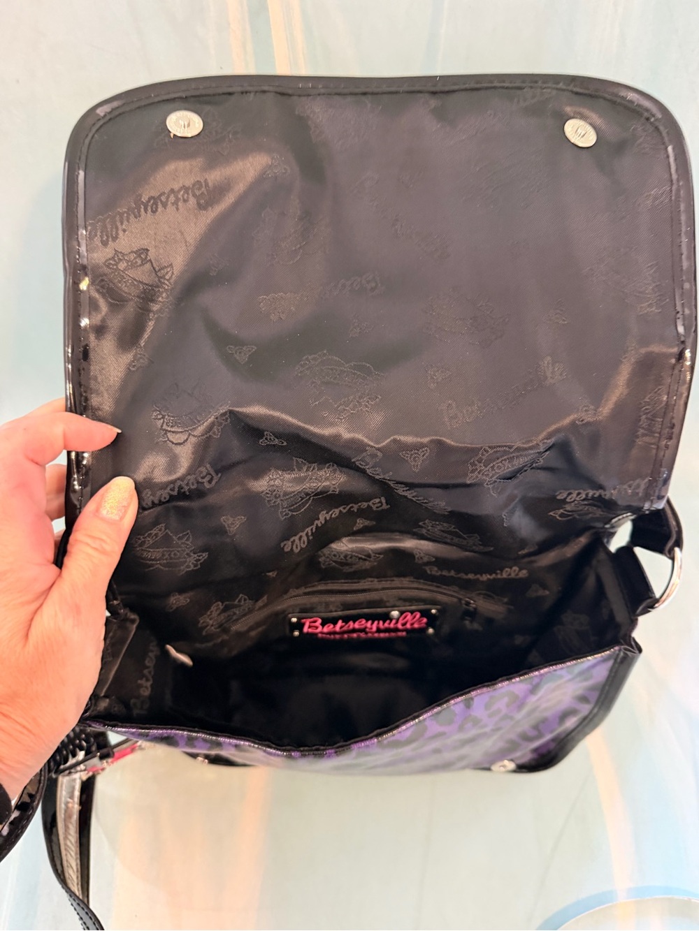 Betsey Johnson Purple and Black Leopard Print Crossbody Phone Bag - Picture 6 of 7